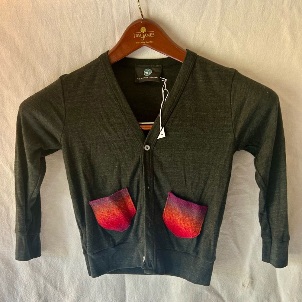 The Wishing Elephant Cardigan Ombré Wool Pockets 6 Charcoal Gray NWT
